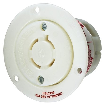 HUBBELL WIRING DEVICE-KELLEMS Locking Devices, Twist-Lock®, Industrial, Flanged Receptacle, 20A 3-Phase WYE 277/480V AC, 4-Pole 4-Wire Non- Grounding, L19-20R, Screw Terminal HBL2456